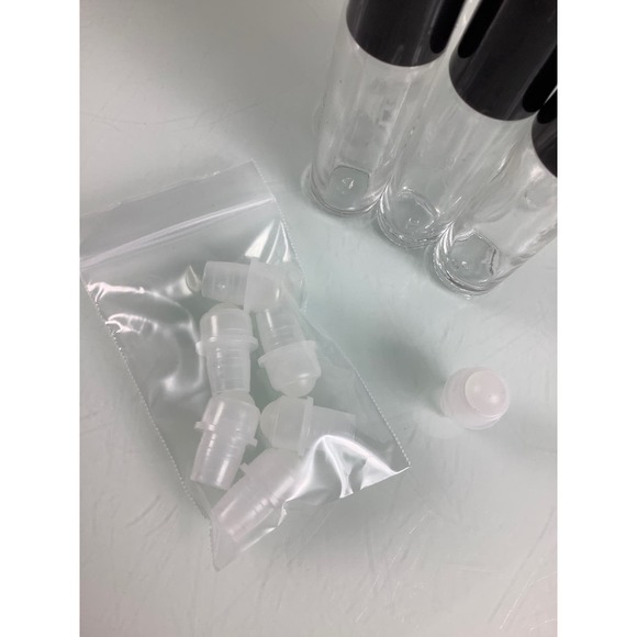 Clear glass black cap roll on bottles 10 ml qty 7 NEW - Picture 3 of 5